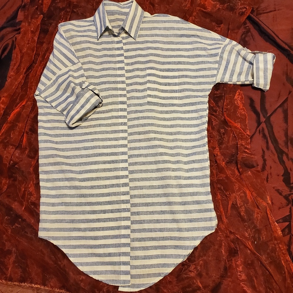 Oversized Long Button down Stripe Shirt/Tunic/Top